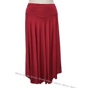 RED elastic waist flare midi skirt one size